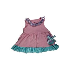 Girls Pink Purple And  Light Blue Dress With Bunny And Bow Design. (2Y)